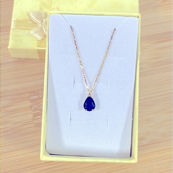 Brand New 14K Gold Plated Sterling Silver Simulated Sapphire Teardrop Pendant - Picture 1 of 15